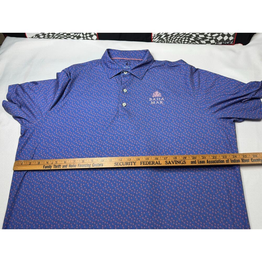 Johnnie-O Top Shelf Blue Pink Polo Size XL Palm Tree Graphic Bahama Flag Logo - Picture 3 of 11